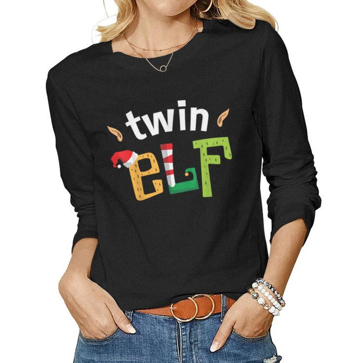 Twin Elf Brother Sister Elves Squad Matching Family Women Long Sleeve T-shirt