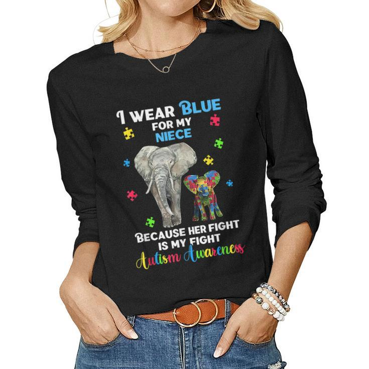 Uncle Aunt Autism Awareness Autistic Elephant Puzzle Women Long Sleeve T-shirt