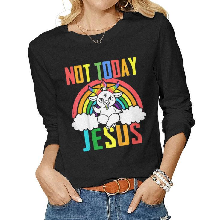 Unicorn Vintage Not Today Jesus Satanic Unicorn Satan Women Long Sleeve T-shirt
