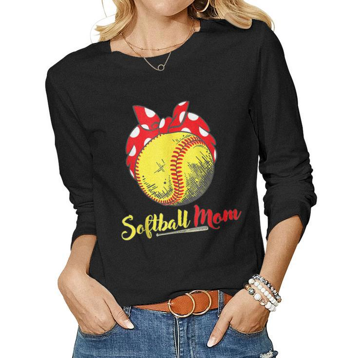 Us Flag Softball Player Mom For Women Long Sleeve T-shirt