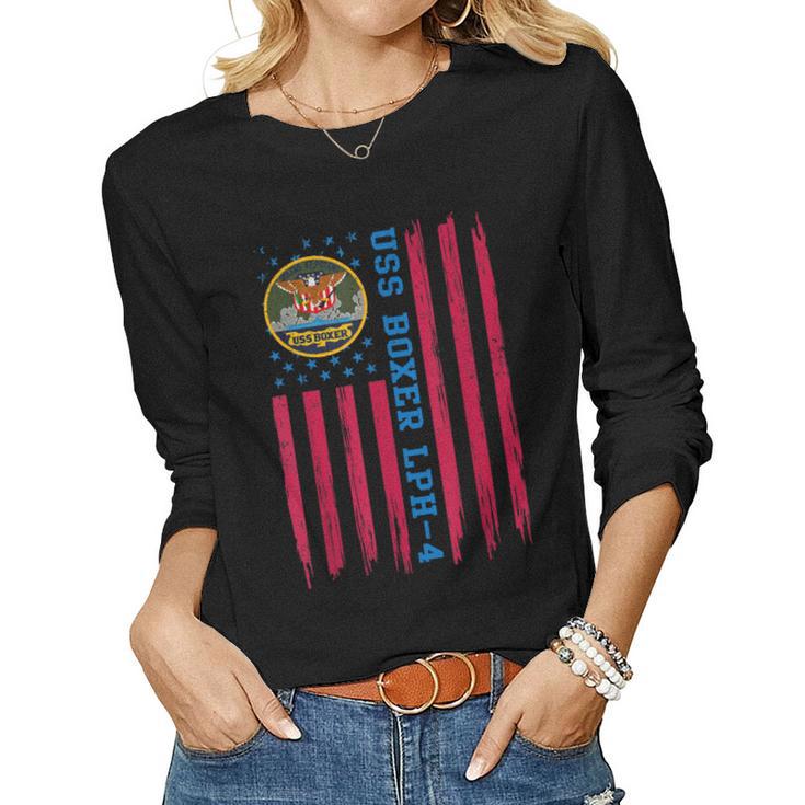 Uss Boxer Lph-4 Amphibious Assault Ship Veteran Christmas  Women Graphic Long Sleeve T-shirt