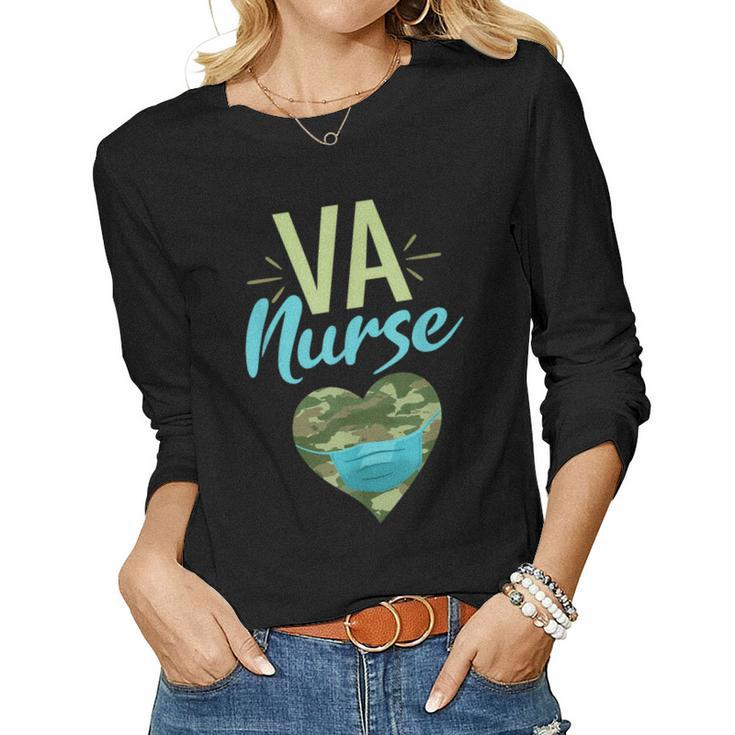 Va Nurse Heart Camouflage Camo Facemask Rn  Women Graphic Long Sleeve T-shirt