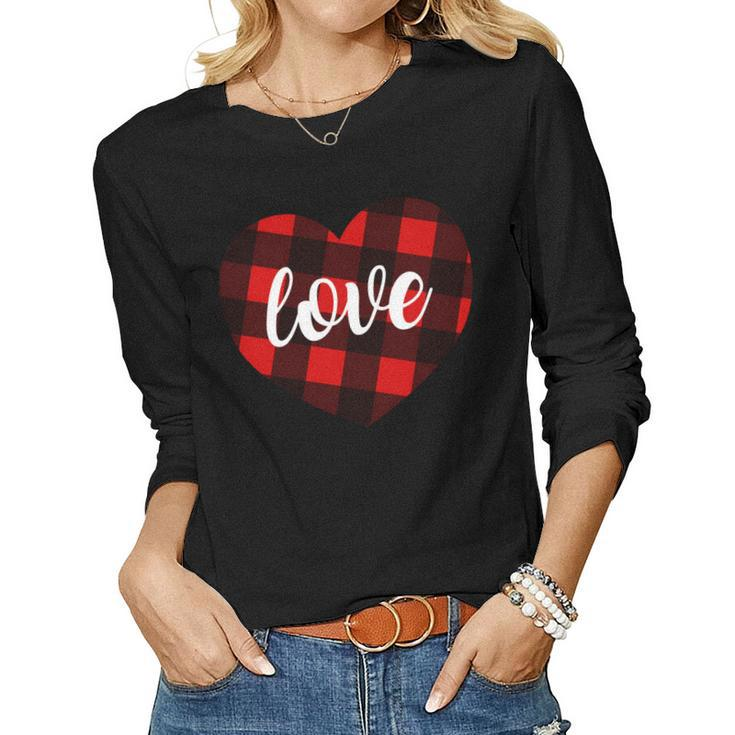 Valentines Days Buffalo Plaid Heart Tee - Men Women T-Shirt Women Long Sleeve T-shirt