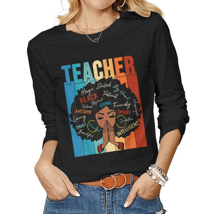 Vintage Afro Black History Month African American Teacher  V4 Women Graphic Long Sleeve T-shirt