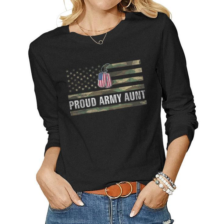 Vintage American Flag Proud Army Aunt Veteran Day Women Long Sleeve T-shirt
