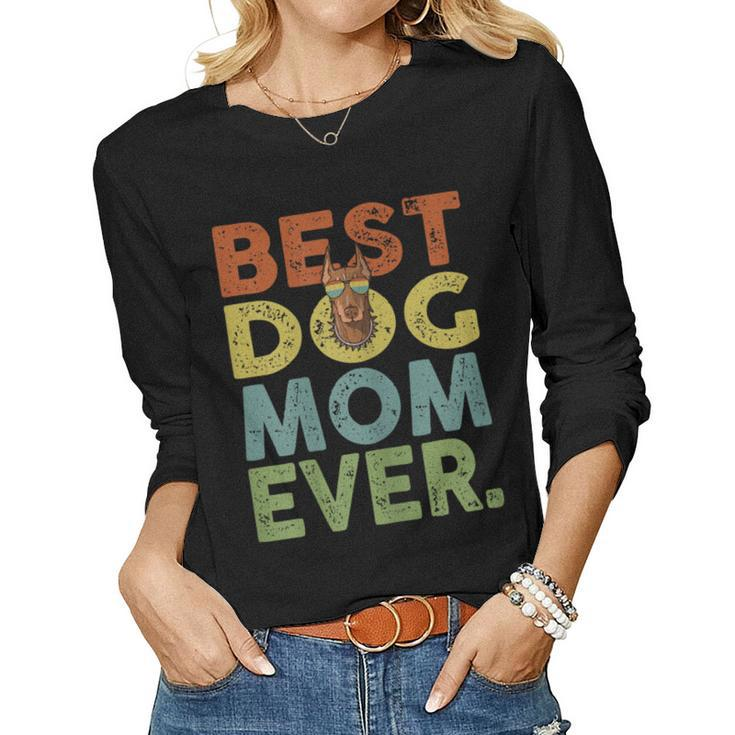 Vintage Best Dog Mom Ever Doberman Dog Lover Women Long Sleeve T-shirt
