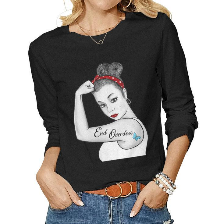 Womens Vintage End Overdose Pinup Girl Tattoo Butterfly Women Long Sleeve T-shirt