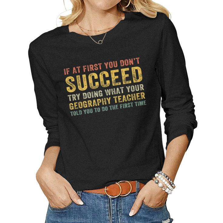 Vintage Geography Teacher Job Title Back To School Women Long Sleeve T-shirt