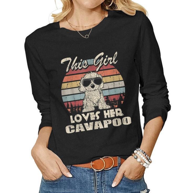 Vintage Retro Cavapoo Girl Cool For Dog Mom Women Long Sleeve T-shirt