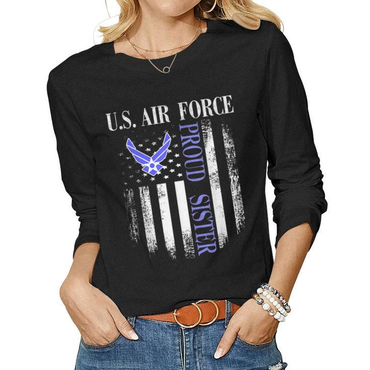 Vintage US Air Force Proud Sister With American Flag  Women Graphic Long Sleeve T-shirt