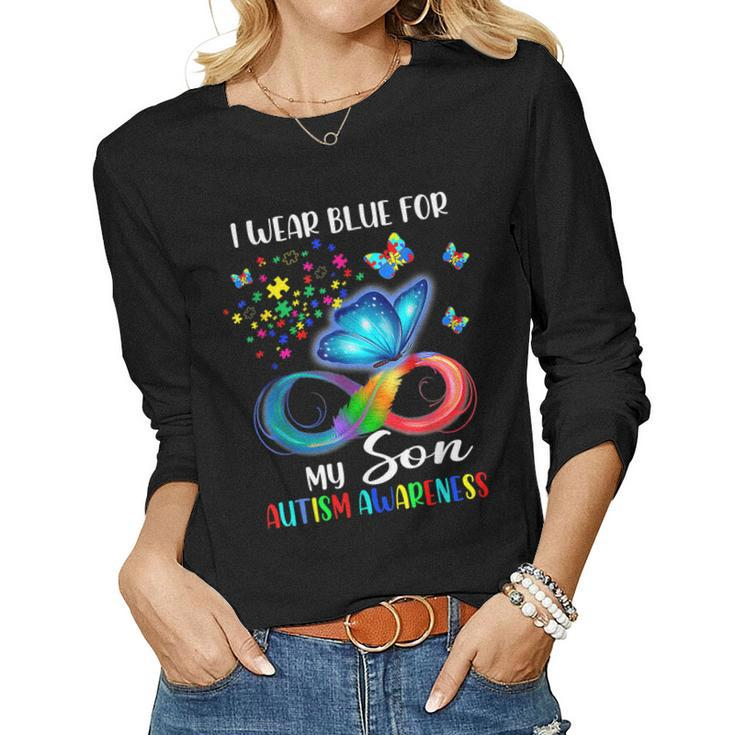 I Wear Blue For My Son Autism Awareness Mom Dad Women Long Sleeve T-shirt