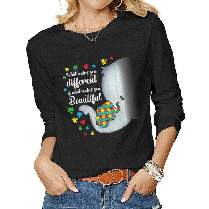 What Makes You Different Elephant Autism Mom Boys Girl Kids  Women Graphic Long Sleeve T-shirt