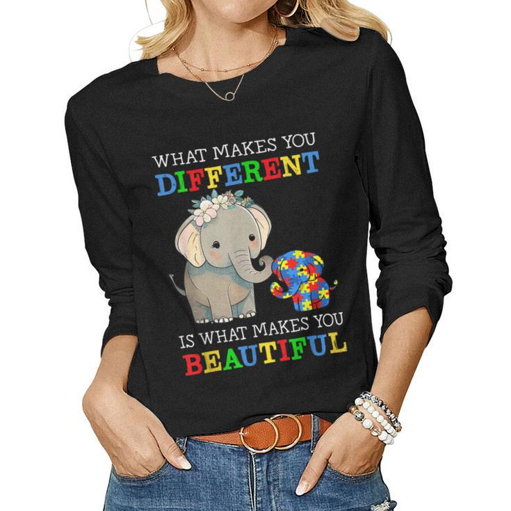 What Makes You Different Elephant Mom Autism Awareness  Women Graphic Long Sleeve T-shirt