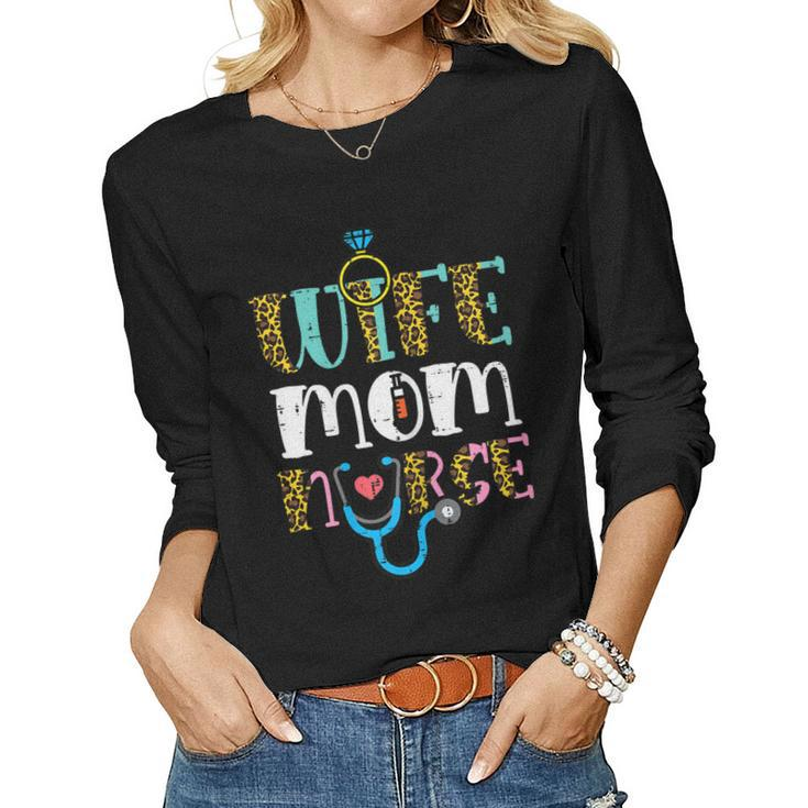 Womens Wife Mom Nurse Scrub Top Rn Mama Mommy Women Women Long Sleeve T-shirt
