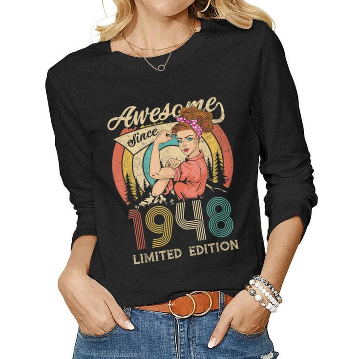 Women 75Th Birthday Gifts Ideas Vintage Retro Best Of 1948  Women Graphic Long Sleeve T-shirt