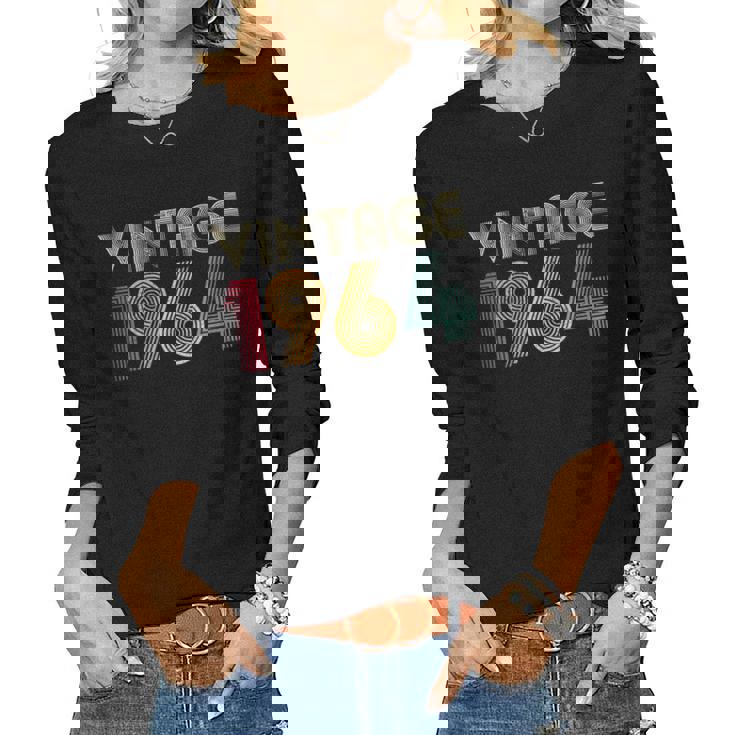 Womens 58Th Birthday Gift Men Women Vintage 1964 Retro Born  Women Graphic Long Sleeve T-shirt
