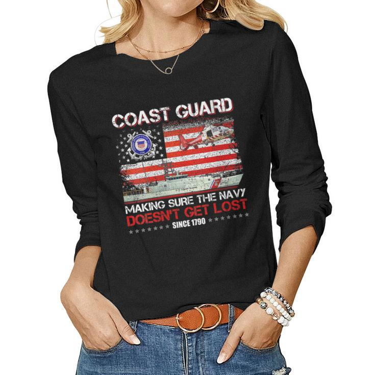 Womens Coast Guard Veteran  Uscg American Flag Veterans Day  Women Graphic Long Sleeve T-shirt