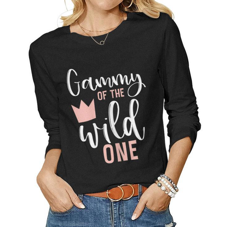 Womens Gammy Of The Wild One Girl 1St Birthday Pink First Grandma  Women Graphic Long Sleeve T-shirt