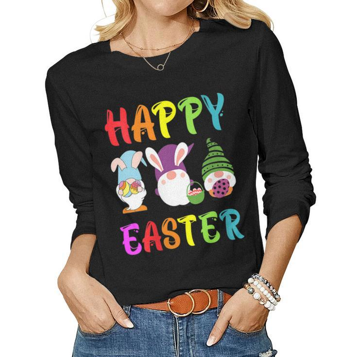 Womens Happy Easter Day Gnome  Funny Easter Day Egg Hunting  Women Graphic Long Sleeve T-shirt