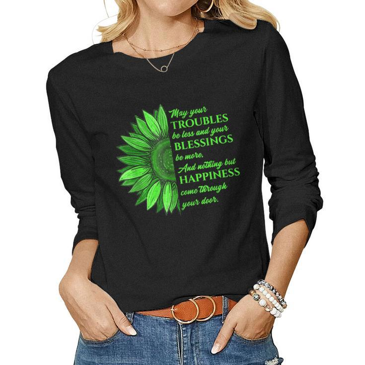 Womens Irish Blessing In Green Sunflower St Patricks Day  Women Graphic Long Sleeve T-shirt