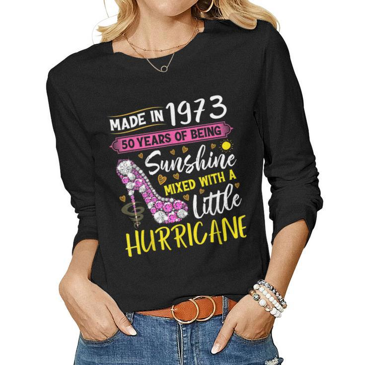 Womens Made In 1973 Floral 50 Year Old 50Th Birthday Gifts  Women Graphic Long Sleeve T-shirt