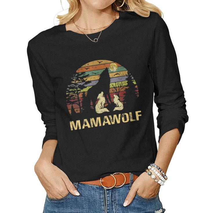 Womens Mama Wolf Wolves Wild Lover Mom Mother Women Gift  Women Graphic Long Sleeve T-shirt