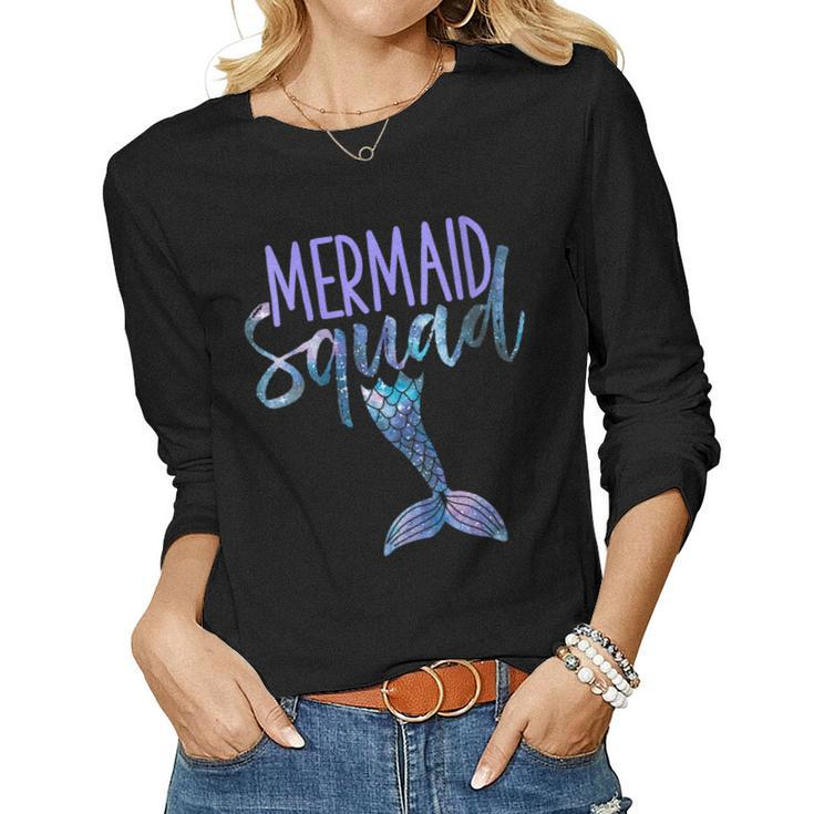 Womens Mermaid Squad Cute Funny Birthday Bridal Bachelorette Party  Women Graphic Long Sleeve T-shirt