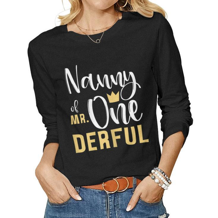 Womens Nanny Of Mr Onederful 1St Birthday First One-Derful Matching  Women Graphic Long Sleeve T-shirt