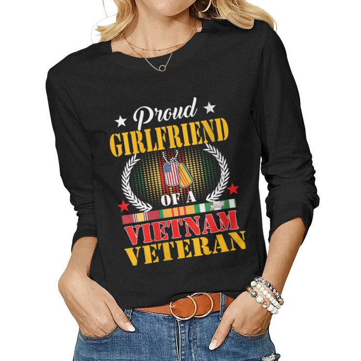 Womens Proud Girlfriend Of A Vietnam Veteran Vintage  Womens  Women Graphic Long Sleeve T-shirt