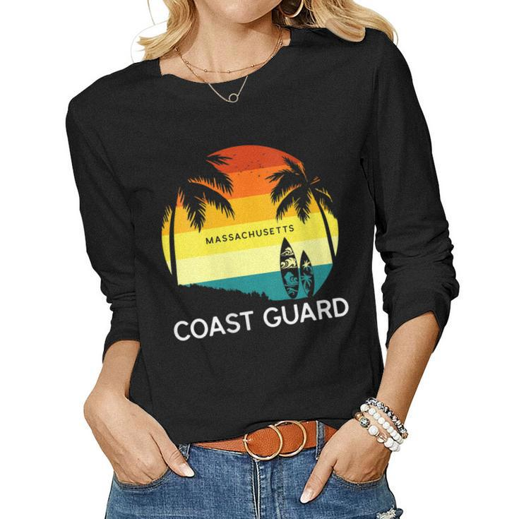 Womens Retro Coast Guard Beach Vintage Surf Palm 70S Venice  Women Graphic Long Sleeve T-shirt