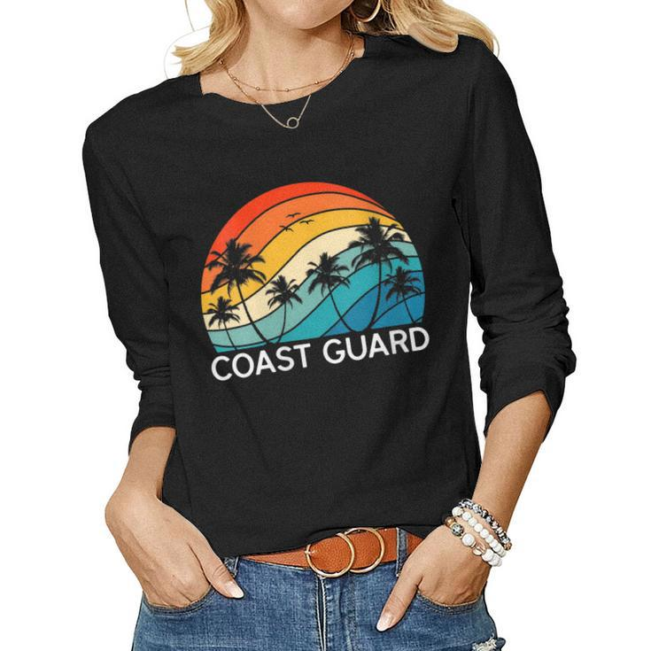 Womens Retro Coast Guard Beach Vintage Surf Palm Men Women  Women Graphic Long Sleeve T-shirt