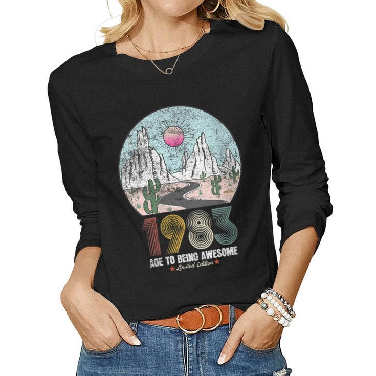 Womens Retro Vintage Best Of 1983 T Awesome Since Birthday Gifts  Women Graphic Long Sleeve T-shirt