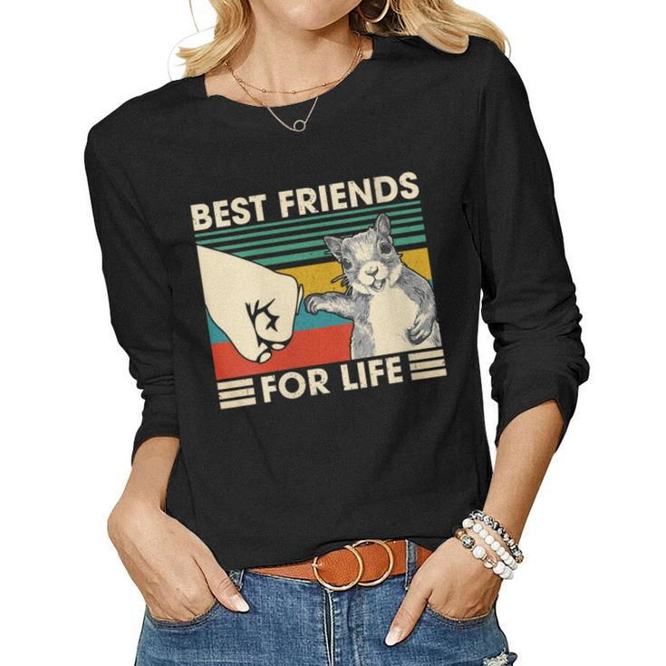 Womens Retro Vintage Squirrel Best Friend For Life Fist Bump  Women Graphic Long Sleeve T-shirt