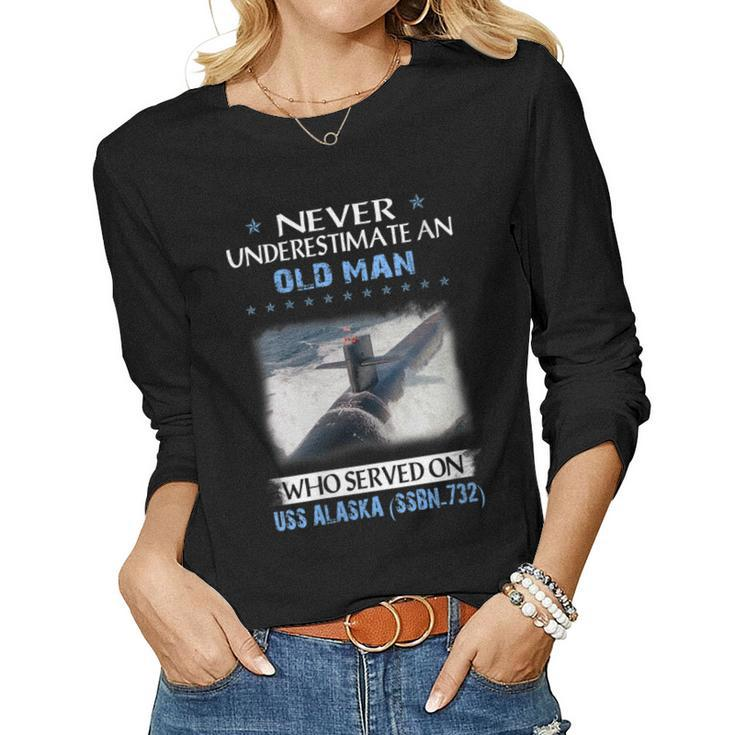 Womens Uss Alaska Ssbn-732 Submarine Veterans Day Father Day Gift  Women Graphic Long Sleeve T-shirt