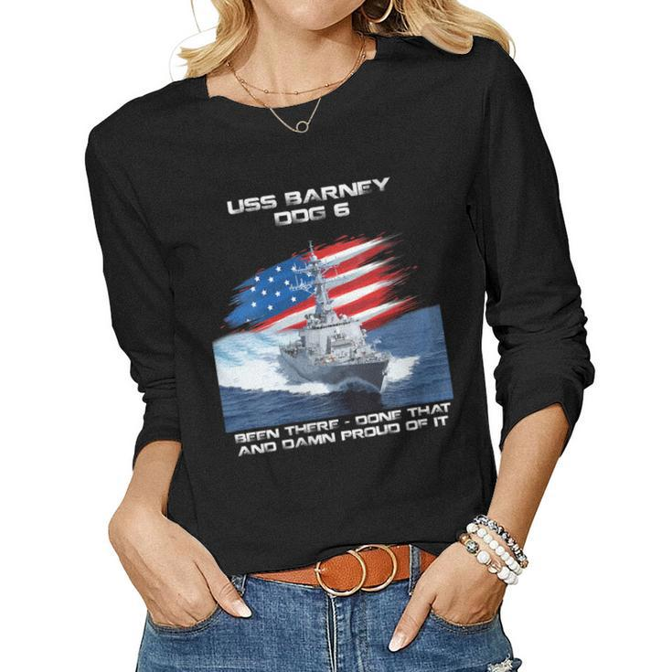 Womens Uss Barney Ddg-6 Destroyer Ship Usa Flag Veteran Day Xmas  Women Graphic Long Sleeve T-shirt