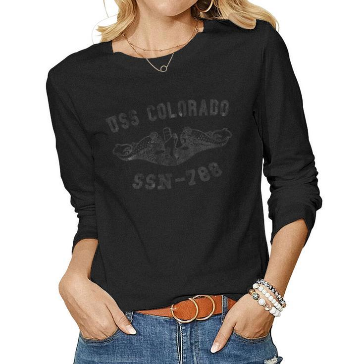 Womens Uss Colorado Ssn-788 Attack Submarine Badge Vintage Women Graphic Long Sleeve T-shirt