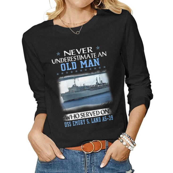 Womens Uss Emory S Land As-39 Veterans Day Father Day Gift  Women Graphic Long Sleeve T-shirt