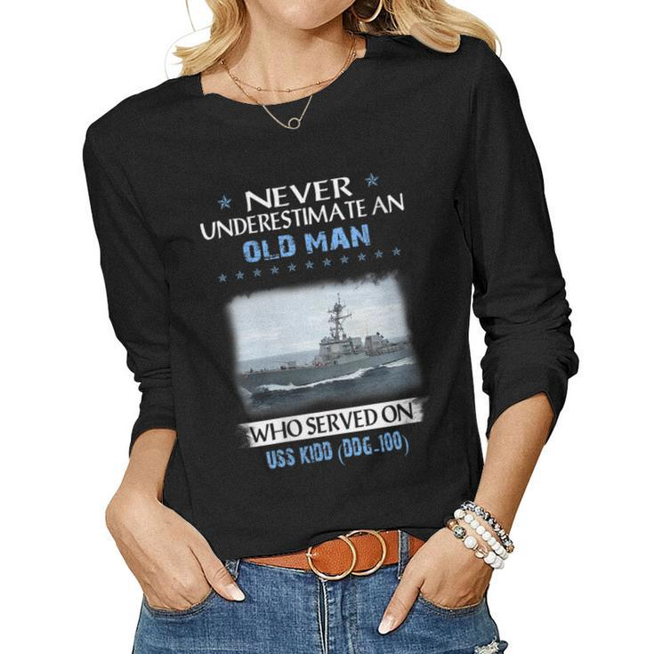 Womens Uss Kidd Ddg-100 Destroyer Class Veterans Day Father Day  Women Graphic Long Sleeve T-shirt