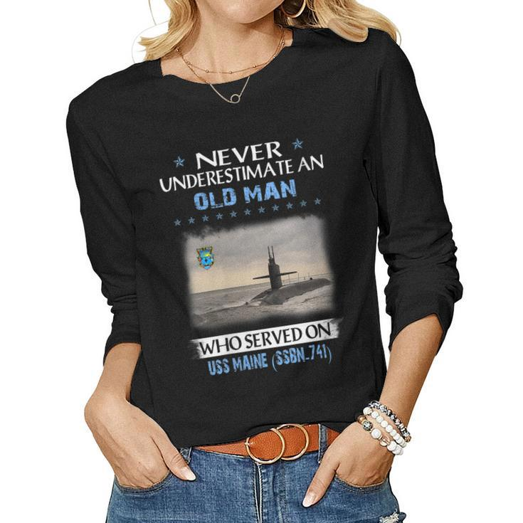 Womens Uss Maine Ssbn-741 Submarine Veterans Day Father Day  Women Graphic Long Sleeve T-shirt