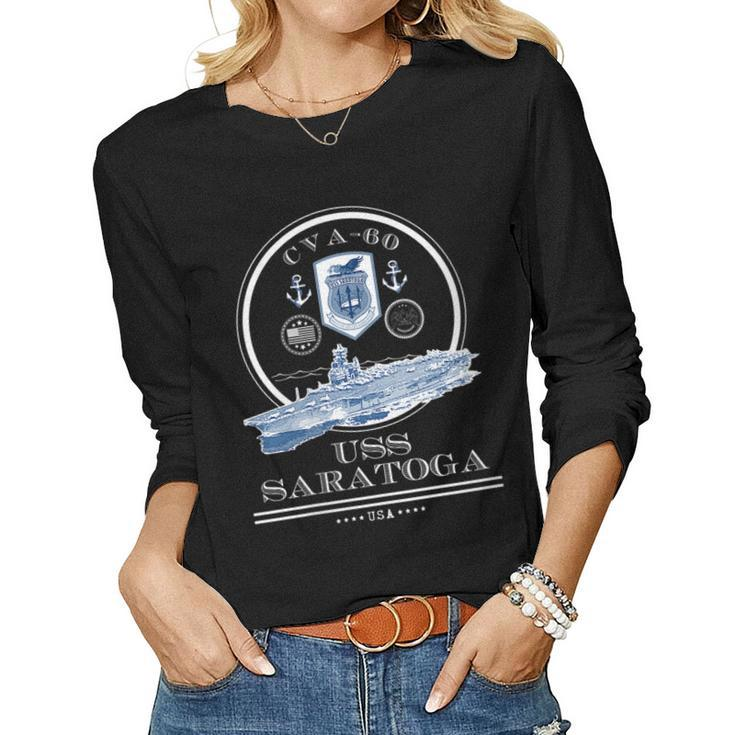 Womens Uss Saratoga Cva-60 Naval Ship Military Aircraft Carrier  Women Graphic Long Sleeve T-shirt