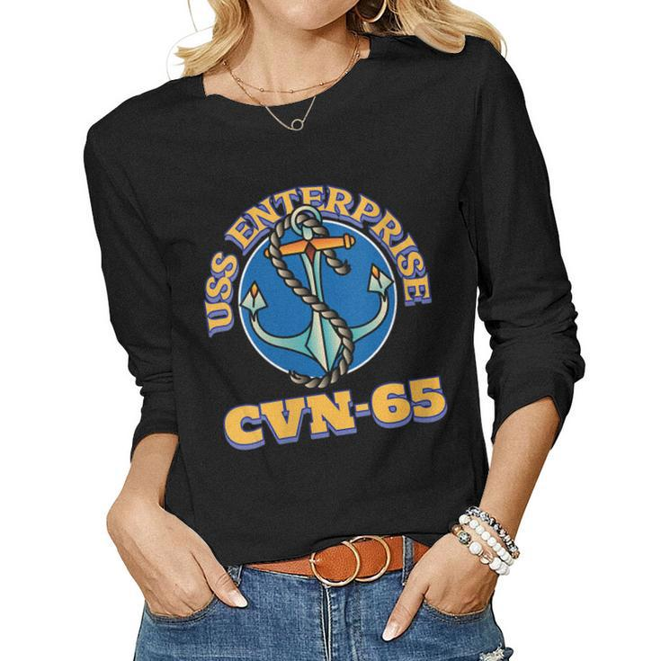 Womens Vintage Anchor Us Aircraft Carrier Cvn-65 Uss Enterprise  Women Graphic Long Sleeve T-shirt