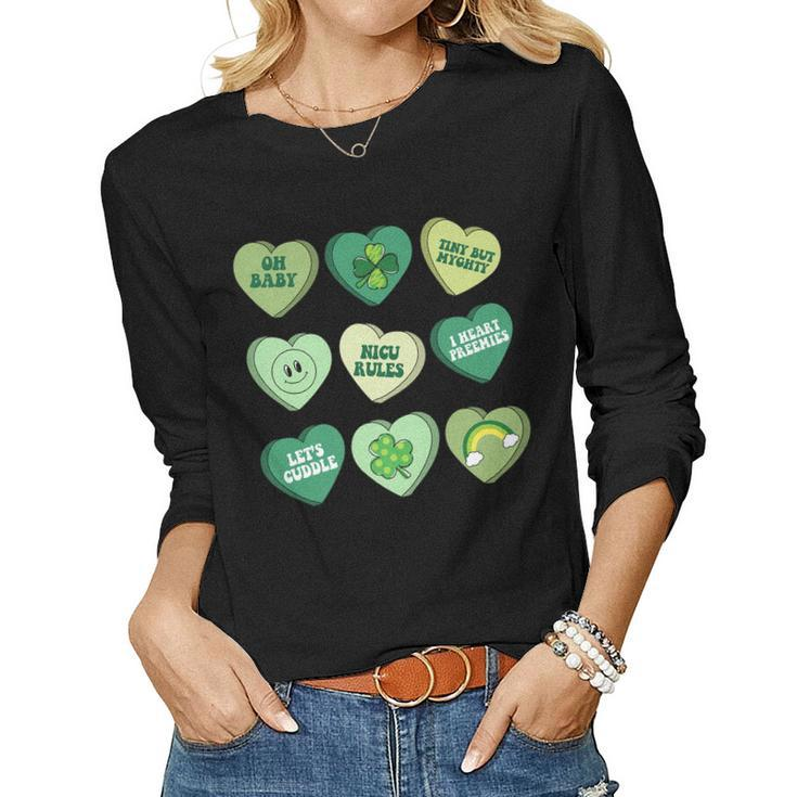 Womens Vintage Heart Candy Nicu Nurse St Patricks Day   Women Graphic Long Sleeve T-shirt