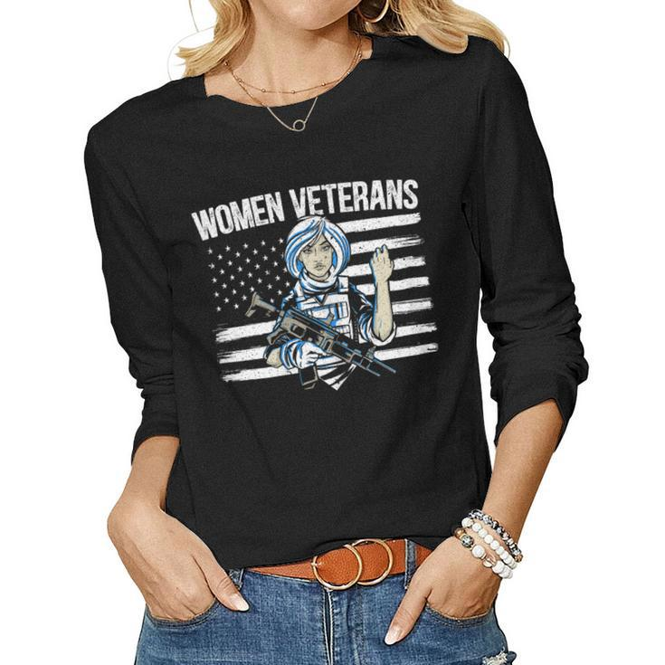 Womens Women Veterans Usa Flag American Soldier Military Army  Women Graphic Long Sleeve T-shirt