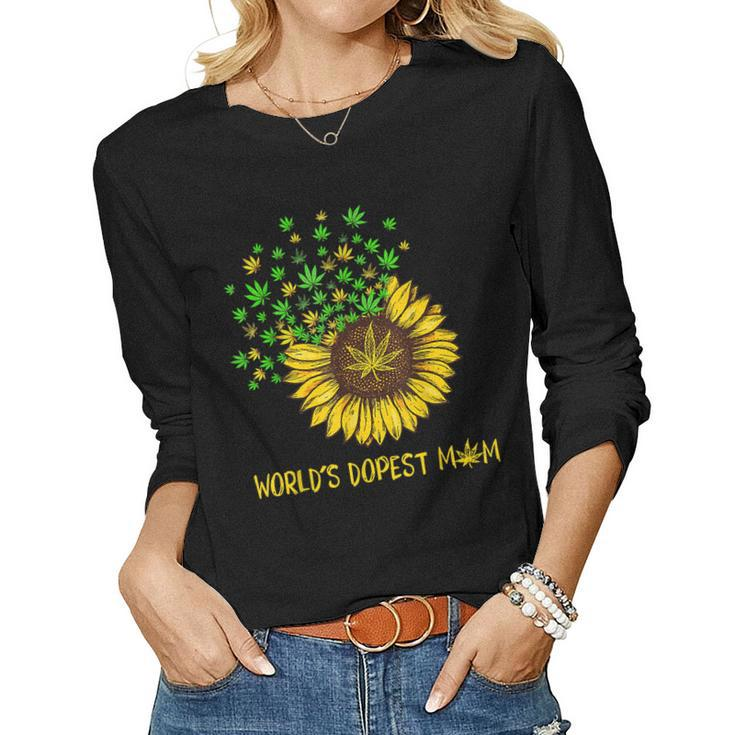 Worlds Dopest Mom Sunflower Weed Women Long Sleeve T-shirt