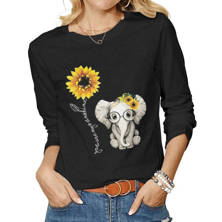 You Are My Sunshine Hippie Sunflower Elephant Gift Friend Women Graphic Long Sleeve T-shirt