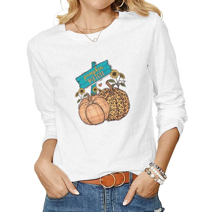 Funny Fall Pumpkin Patch Women Graphic Long Sleeve T-shirt