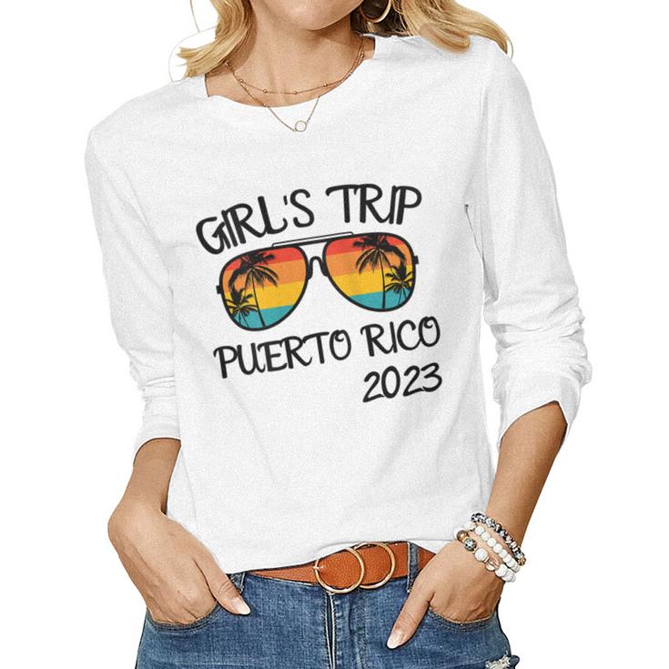 Womens Girls Trip Puerto Rico 2023 Sunglasses Summer Vacation Women Long Sleeve T-shirt