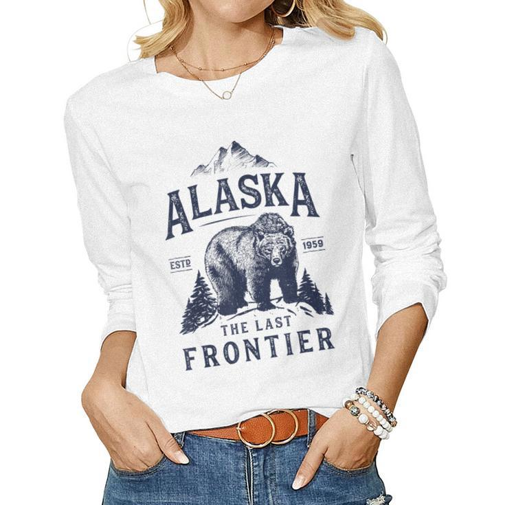 AlaskaThe Last Frontier Bear Home Men Women Gifts Women Graphic Long Sleeve T-shirt