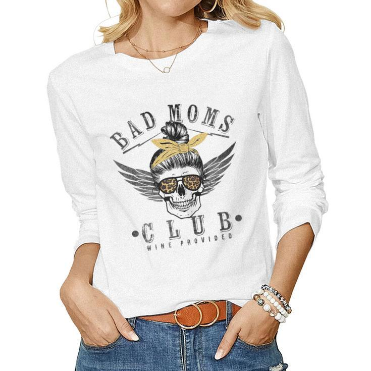 Bad Moms Club Skull Leopard Glasses Mom Life Women Long Sleeve T-shirt