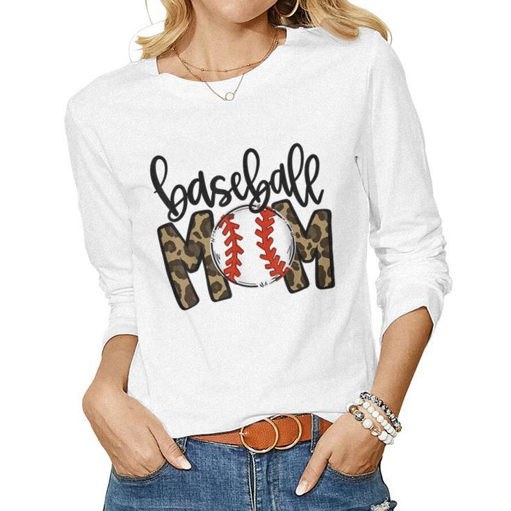 Baseball Mom Leopard Game Day Vibes T Ball Mom Women Long Sleeve T-shirt